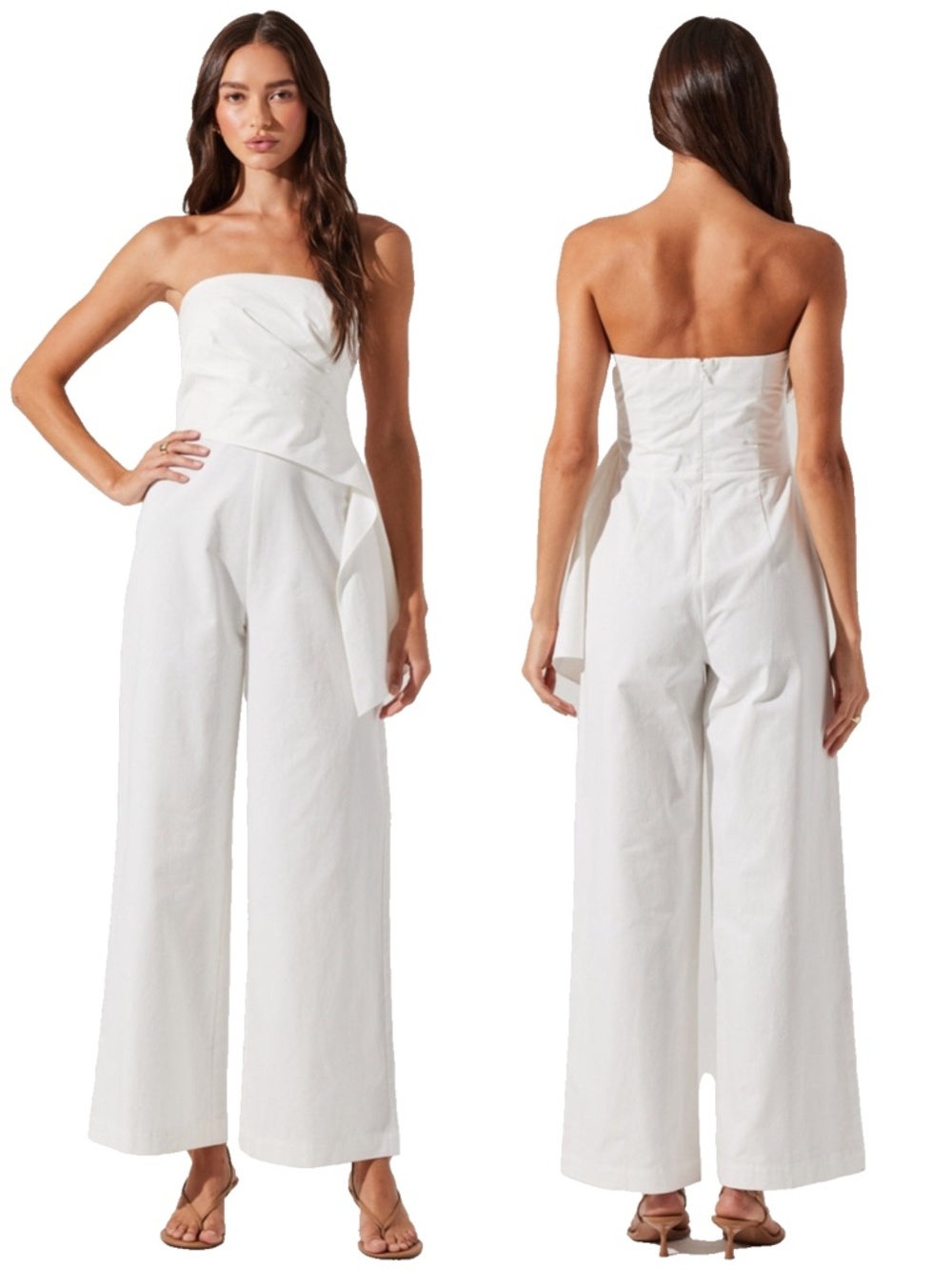 NEW Astr WHITE Cotton Poplin MACIEL Strapless PLEATED DRAPE Wide Leg JUMPSUIT XS